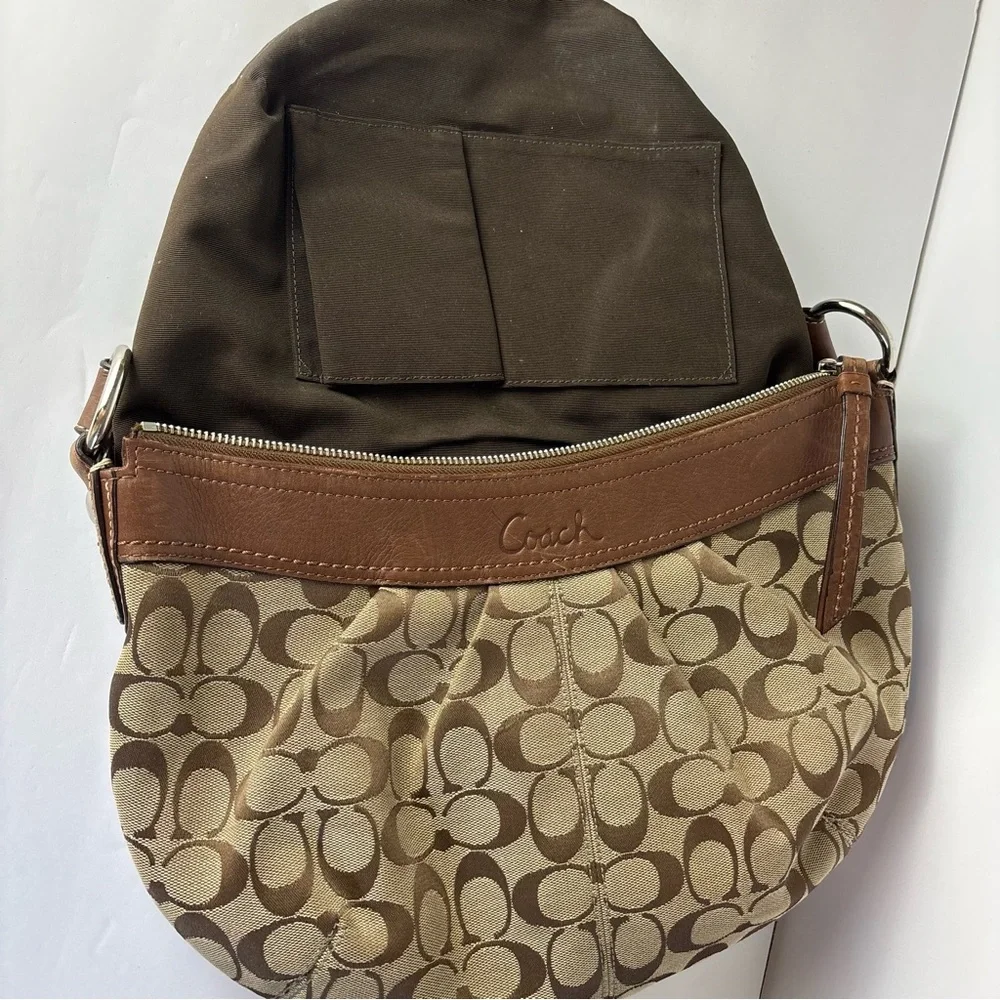 Coach Hobo Tan and Brown Signature Shoulder Bag Canvas Leather - Picture 7 of 12